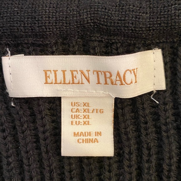 Ellen Tracy Womens Black Ribbed  Knit Long  Cardigan 2 Exterior Pockets /Size XL - Picture 7 of 10